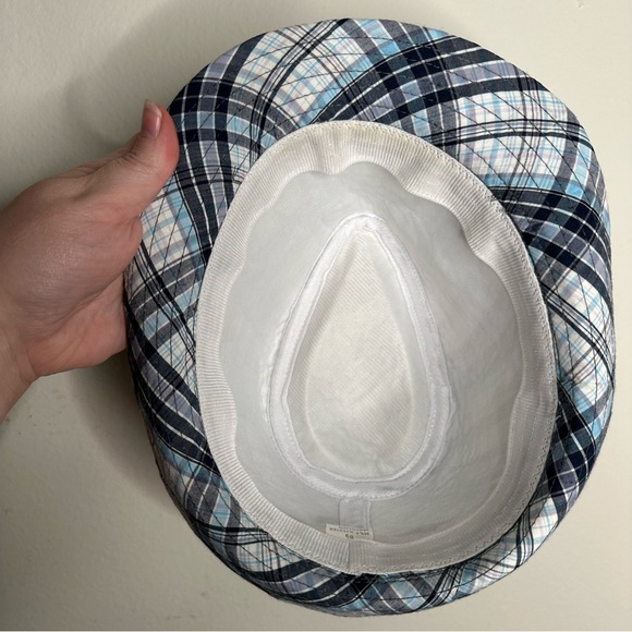 Plaid fedora hat blue and white - Picture 7 of 9